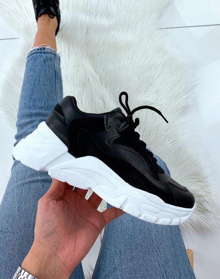 Black sneakers with thick white sole