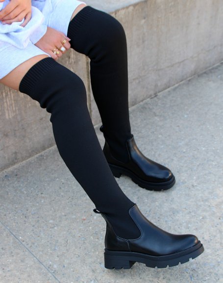 Black sock-effect thigh-high boots