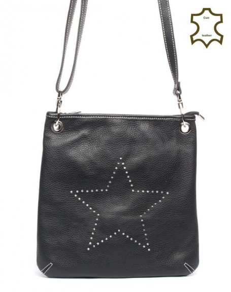 Black square shoulder bag with punch star pattern