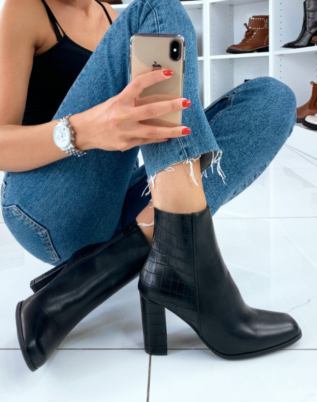 Black square toe ankle boots