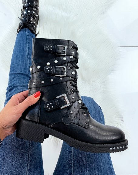 Black studded multi-strap boots