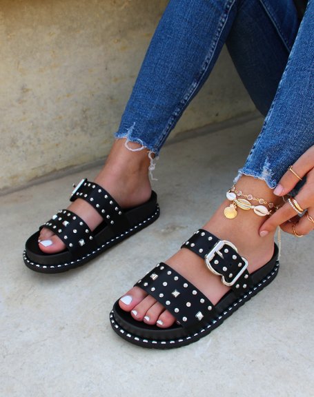 Black studded sandals with buckles