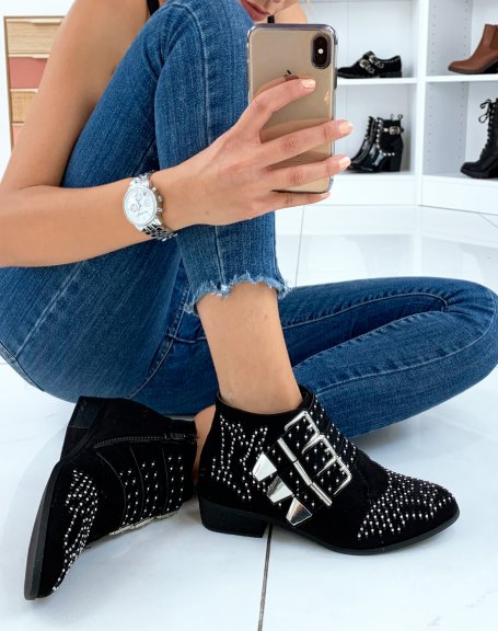 Black studded suede ankle boots