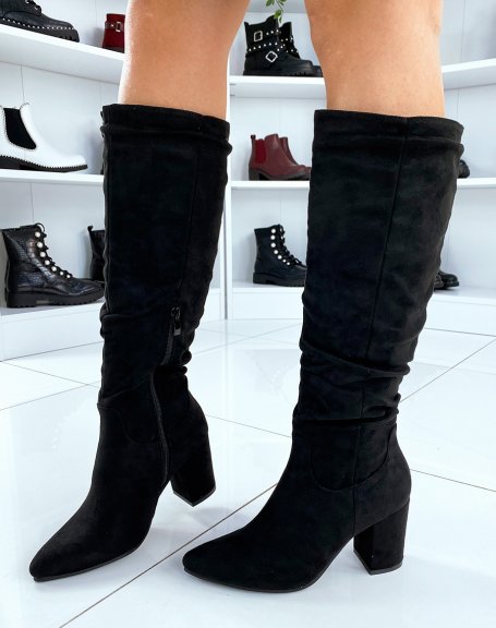 Black suede high boots