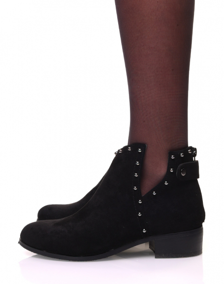 Black suedette ankle boots beaded with studs