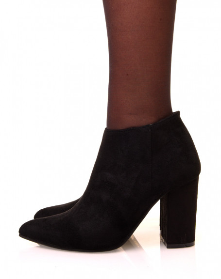 Black suedette ankle boots with heels and pointed toes