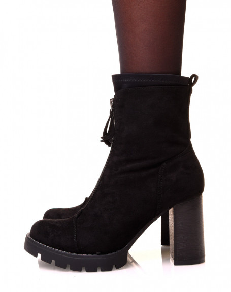 Black suedette ankle boots with sock heels