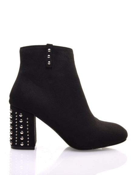 Black suedette ankle boots with studded heels