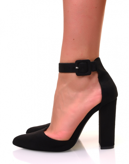 Black suedette block heel pumps