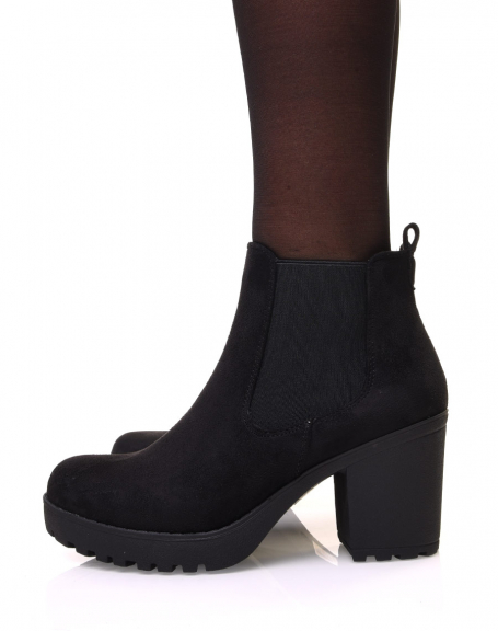 Black suedette Chelsea boots with mid high heel