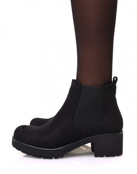 Black suedette Chelsea boots with mid high heel