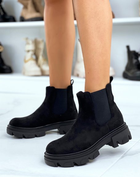 Black suedette chelsea boots with notched sole