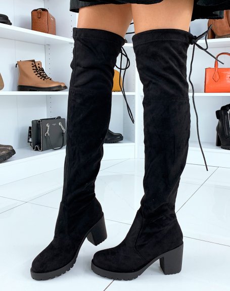 Black suedette heeled thigh-high boots