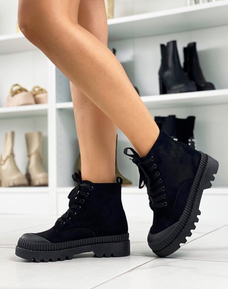 Black suedette high top sneakers with chunky sole