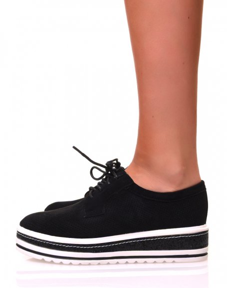 Black suedette lace-up derbies with wedge soles