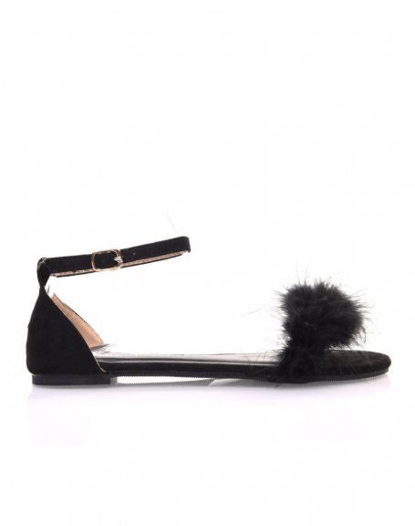 Black suedette sandals with feathers