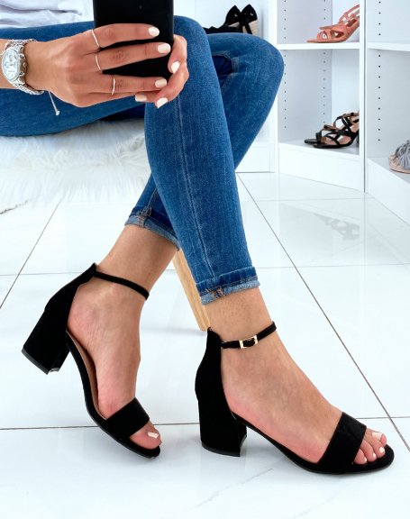 Black suedette sandals with square heel