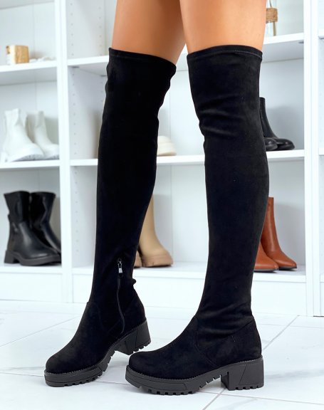Black suedette thigh-high boots