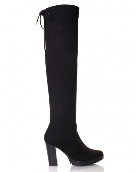 Black thigh-high boots in suede high heels