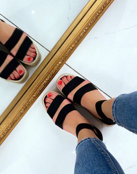 Black wedge sandals with elastic straps