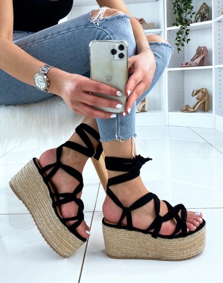 Black wedge with crisscross strap