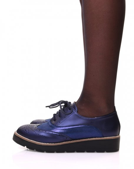 Blue bi-material derby shoes
