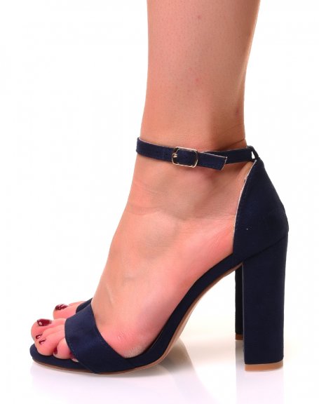 Blue suedette sandals with square heels and thin straps