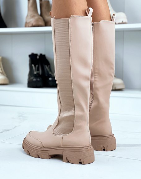 Bottes beiges style chelsea effet impermable