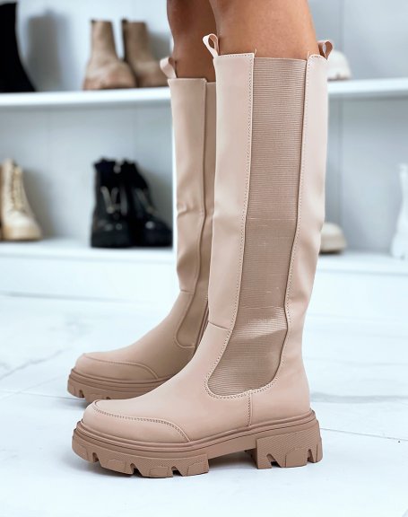 Bottes beiges style chelsea effet impermable