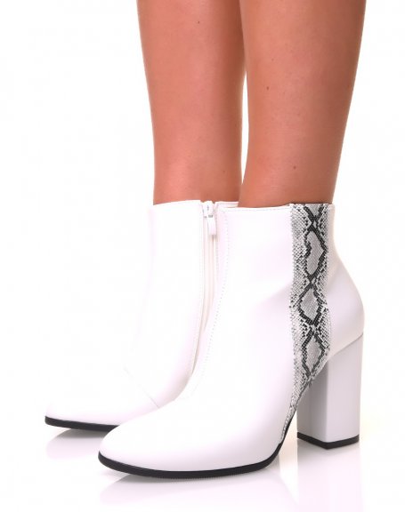 Bottines blanches  talons et  bandes pythons
