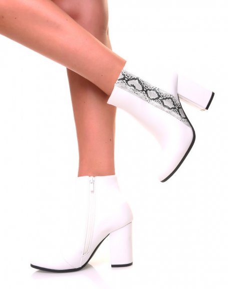 Bottines blanches  talons et  bandes pythons