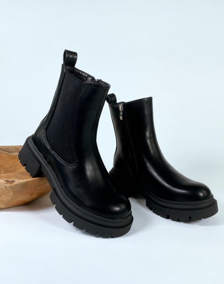 Bottines noires style chelsea boots à élastique et fermeture éclaire 