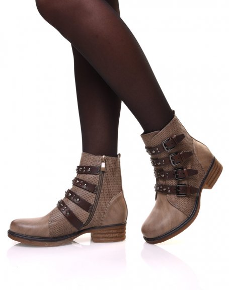 Bottines taupe  multiples sangles cloutes