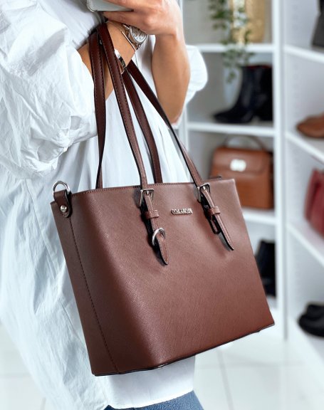 Brown faux leather handbag