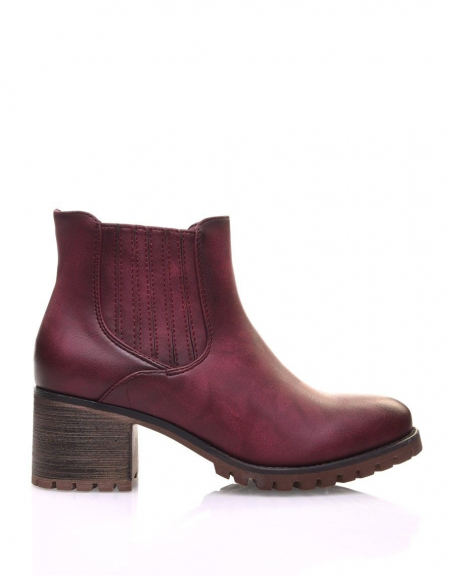 Burgundy Chelsea boots with striped elastics