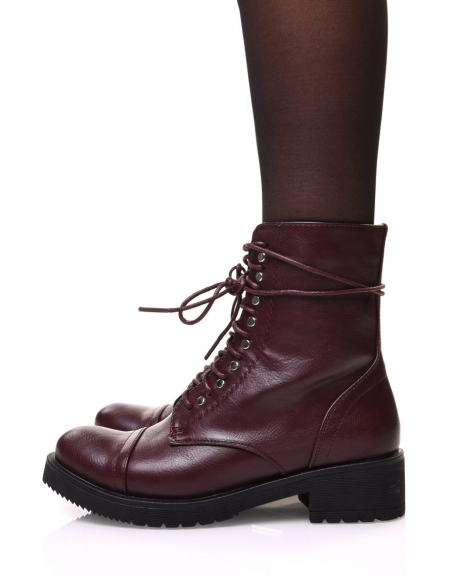 Burgundy lace-up ankle boots