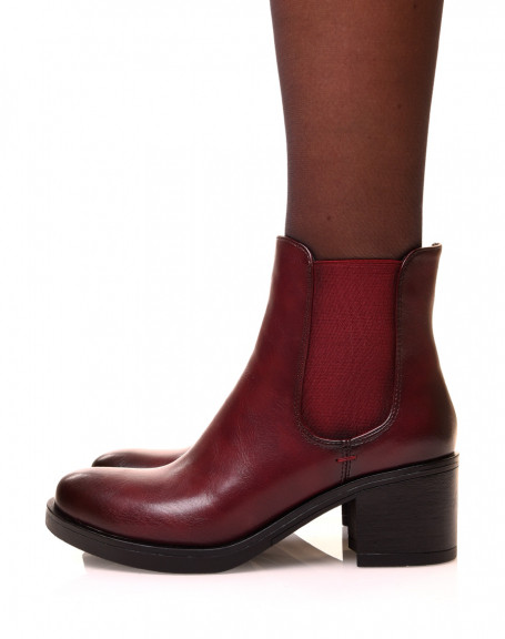 Burgundy square heel ankle boots