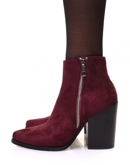 Burgundy suedette pointed toe ankle boots