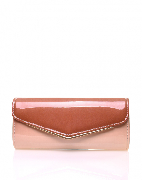 Camel and beige gradient varnished rigid pouch