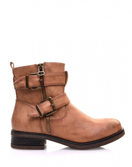 Camel ankle boots with buckles