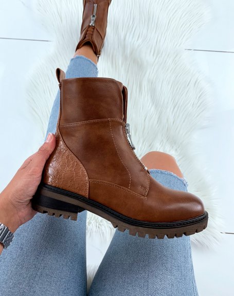 Camel ankle boots with quilted tongue