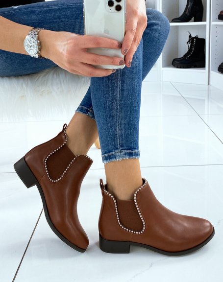 Camel ankle boots with silver detail