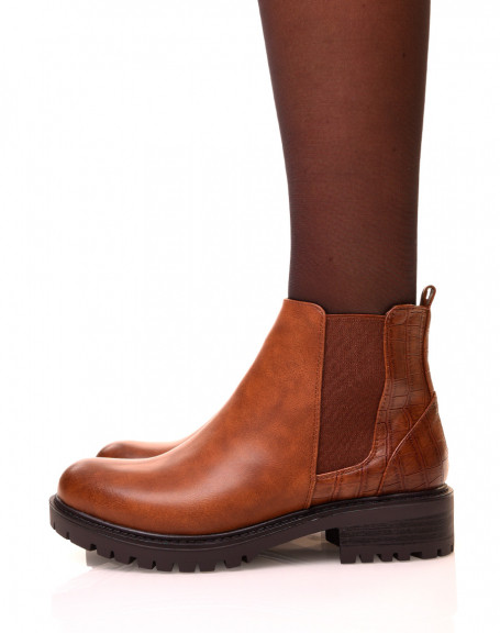 Camel bi-material Chelsea boots with notched soles