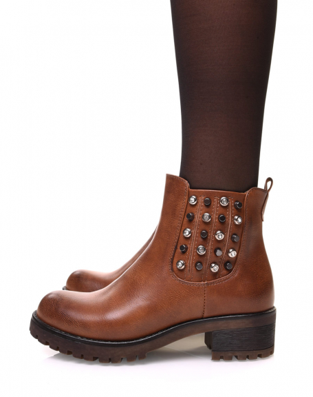 Camel Chelsea boots with studded details