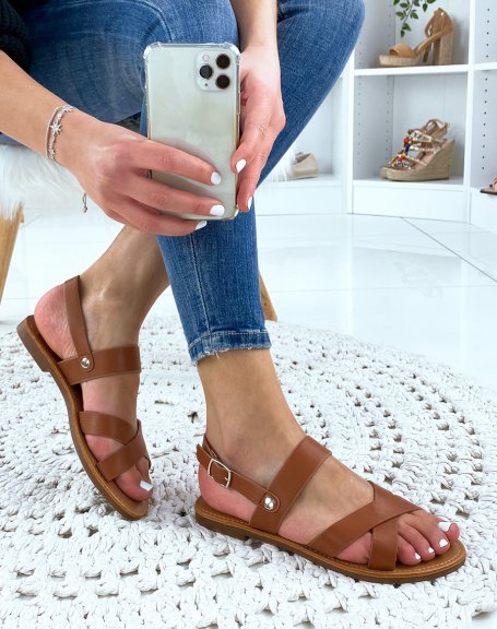 Camel chunky strappy sandals