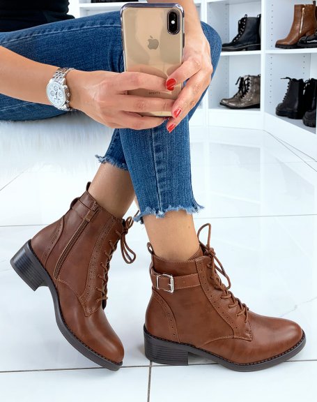 Camel derby effect ankle boots