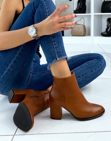 Camel faux leather ankle boots