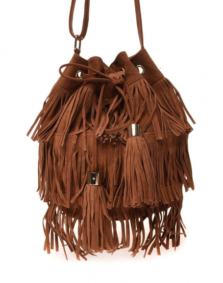Camel fringed purse handbag