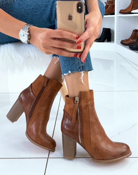 Camel heeled ankle boots