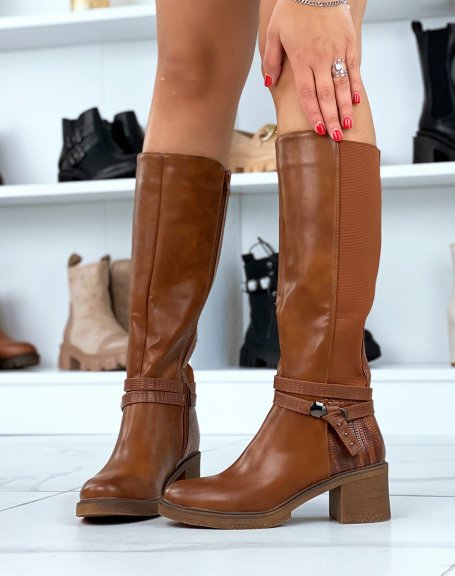 Camel high boots with bi-material heel
